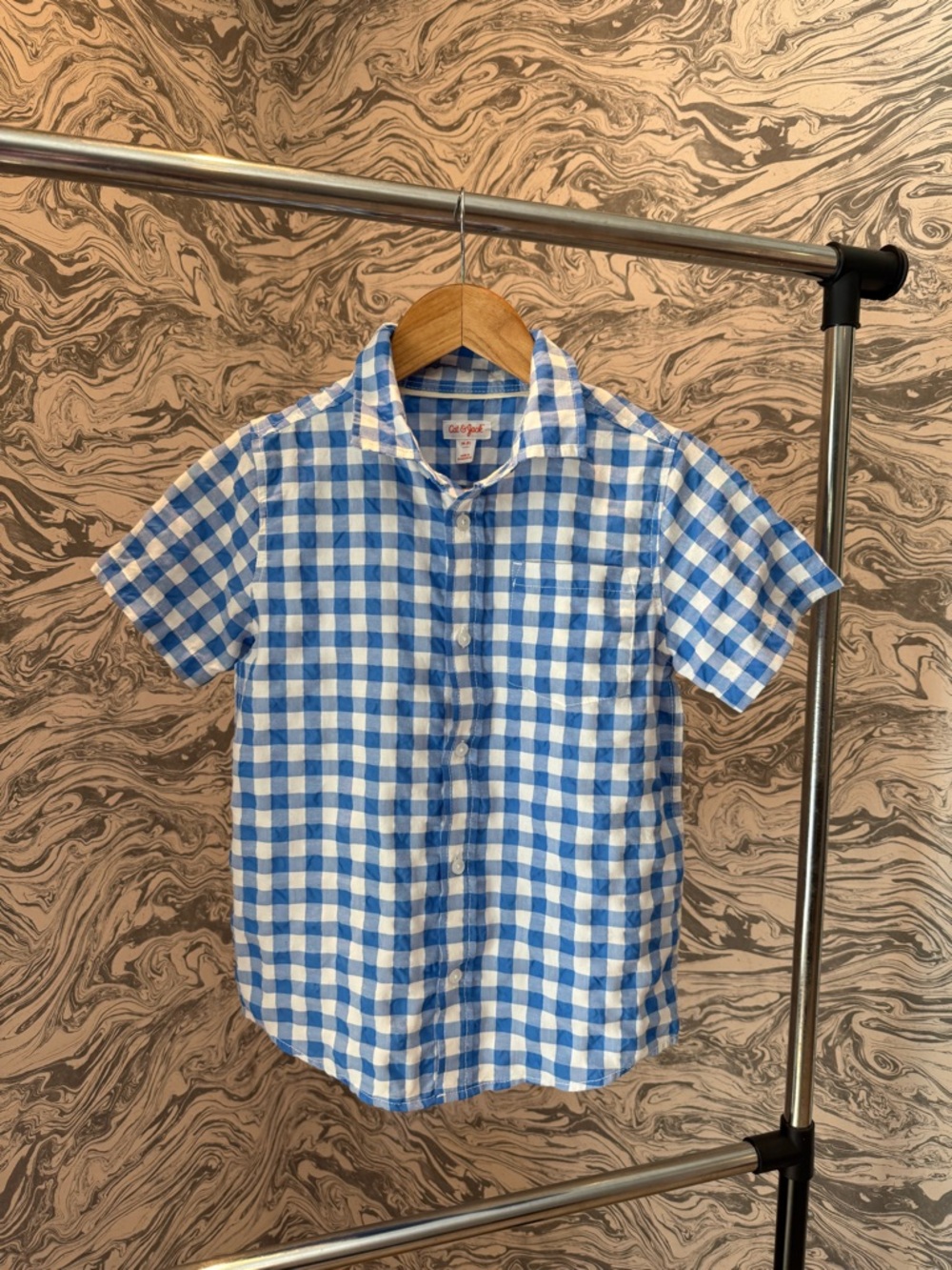 Cat & Jack Blue and White Gingham Short-Sleeve Button-Down Shirt